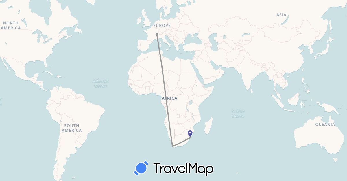 TravelMap itinerary: driving, plane in Switzerland, South Africa (Africa, Europe)
